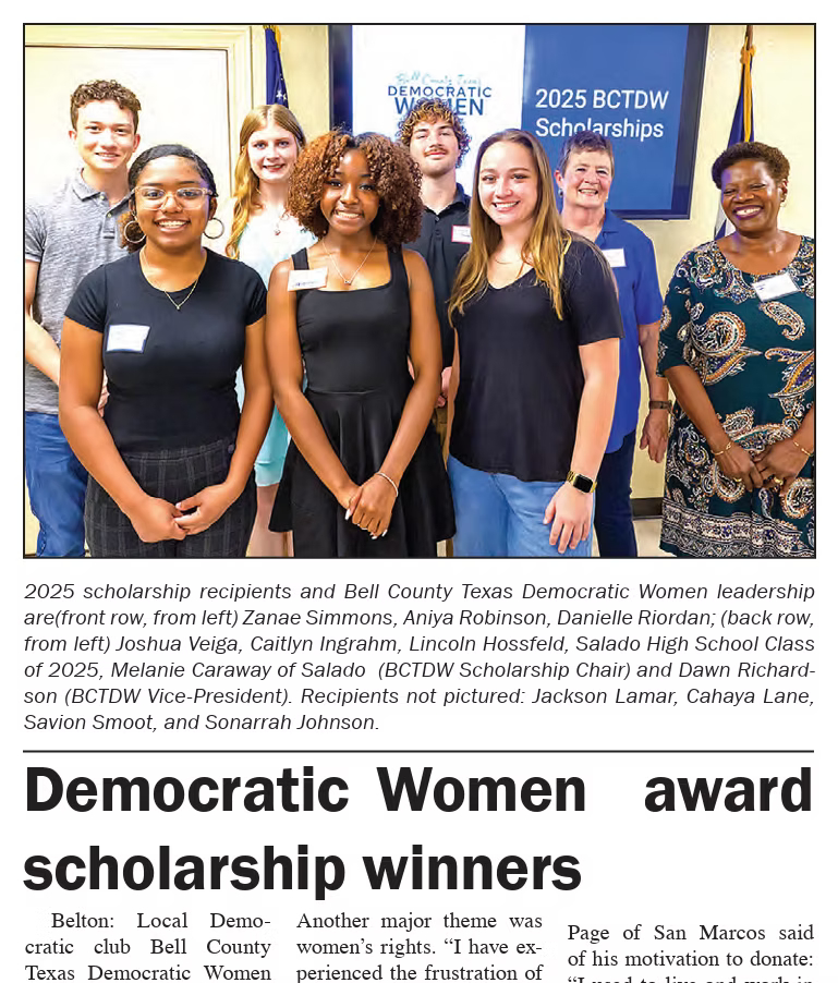 Bell County Texas Democratic Women Scholarships